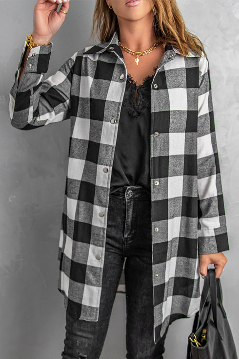Turn-Down Collar Plaid Shirt Coat